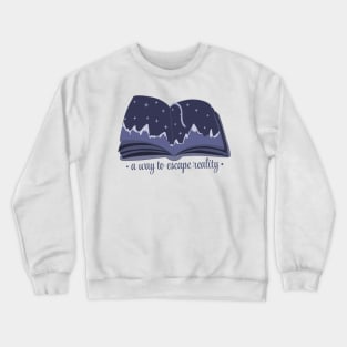 A way to escape reality blue book with stars and mountains panorama (a design for readers) Crewneck Sweatshirt